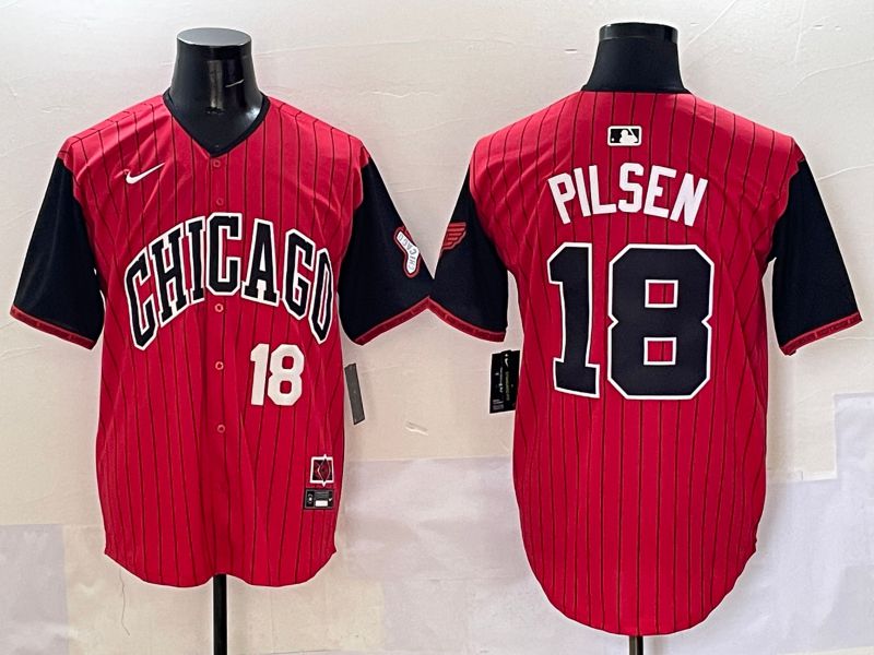 Men Chicago White Sox #18 Pilsen Red Stripe Joint Name Nike 2025 MLB Jersey style 22->chicago white sox->MLB Jersey